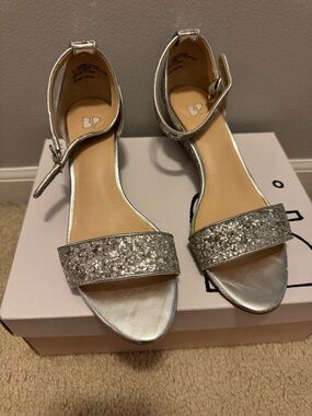 bp Silver Glitter Ankle Strap Heels